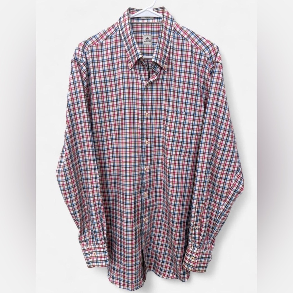 Peter Millar Plaid Button Up Shirt Large Cotton Casual Semi Formal Multicolor